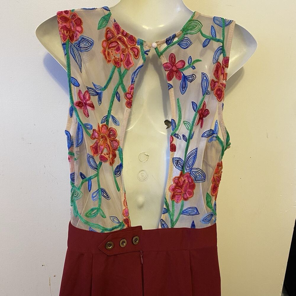 VTG 90s Acevog Formal Party Dress S Lace Red Floral Pleated Sleeveless Preppy - Picture 10 of 10